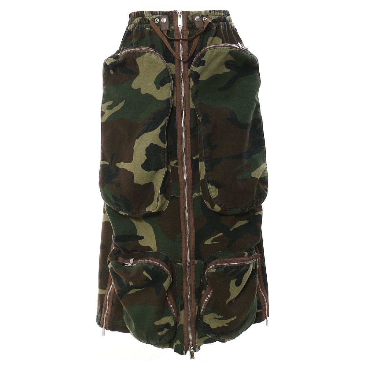 Three-dimensional Camouflage Zipper Pocket Side Slit  pencil Midi Cargo Skirt