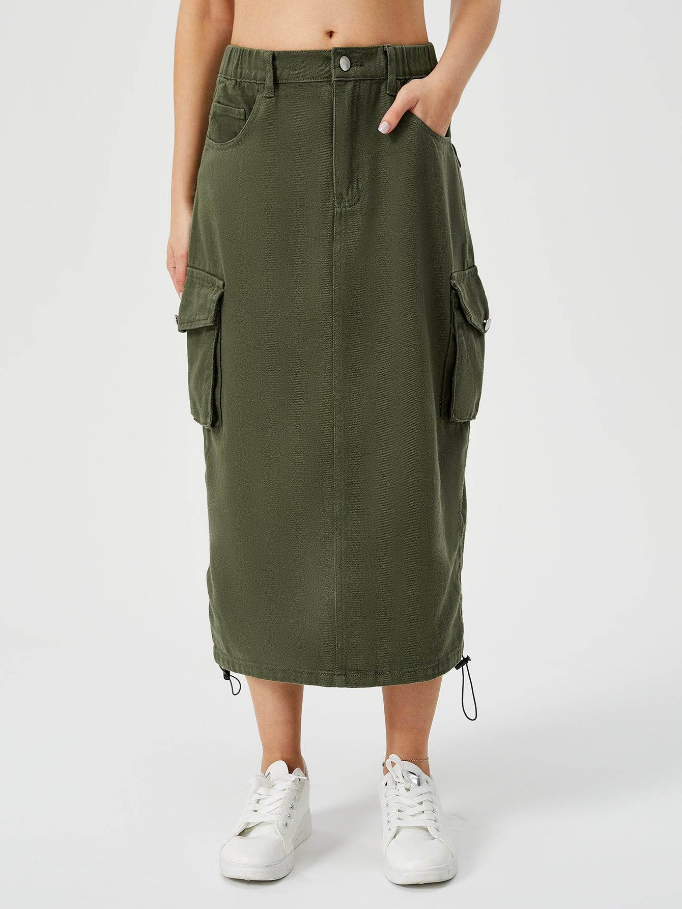 Women Casual Street wear High waisted Pencil Midi Cargo Skirt - Velora