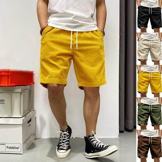 Men's Cargo Shorts Summer Vintage Corduroy Drawstring Pants With Pockets - Velora