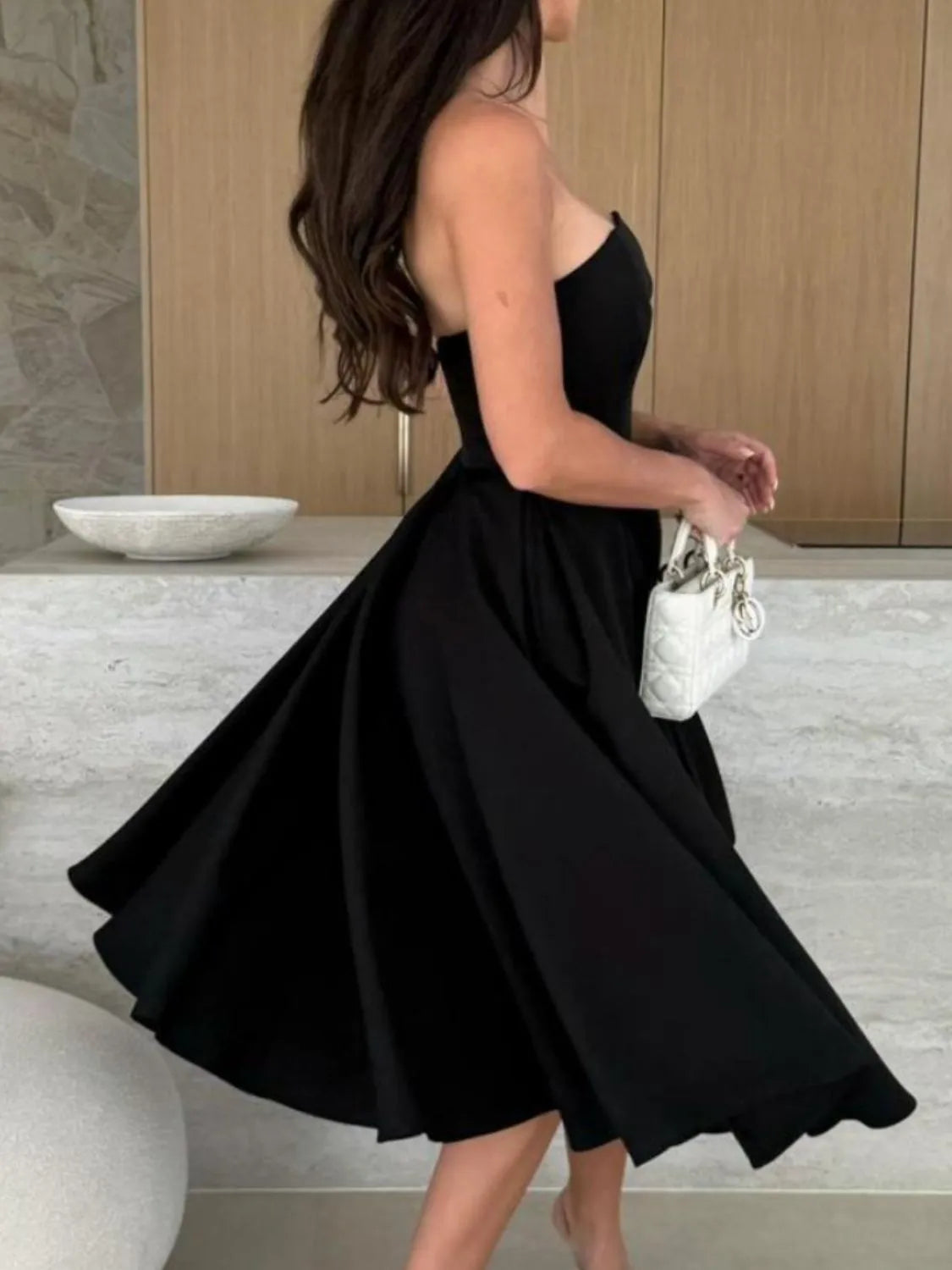 Solid Color Tube Midi Dress - Velora