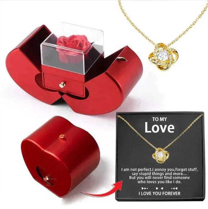 Fashion Jewelry Box Red Apple Christmas Gift Necklace Eternal Rose For Girl Mother's Day Valentine's Day Gifts With Artificial Flower Rose Flower Jewelry Box - Velora
