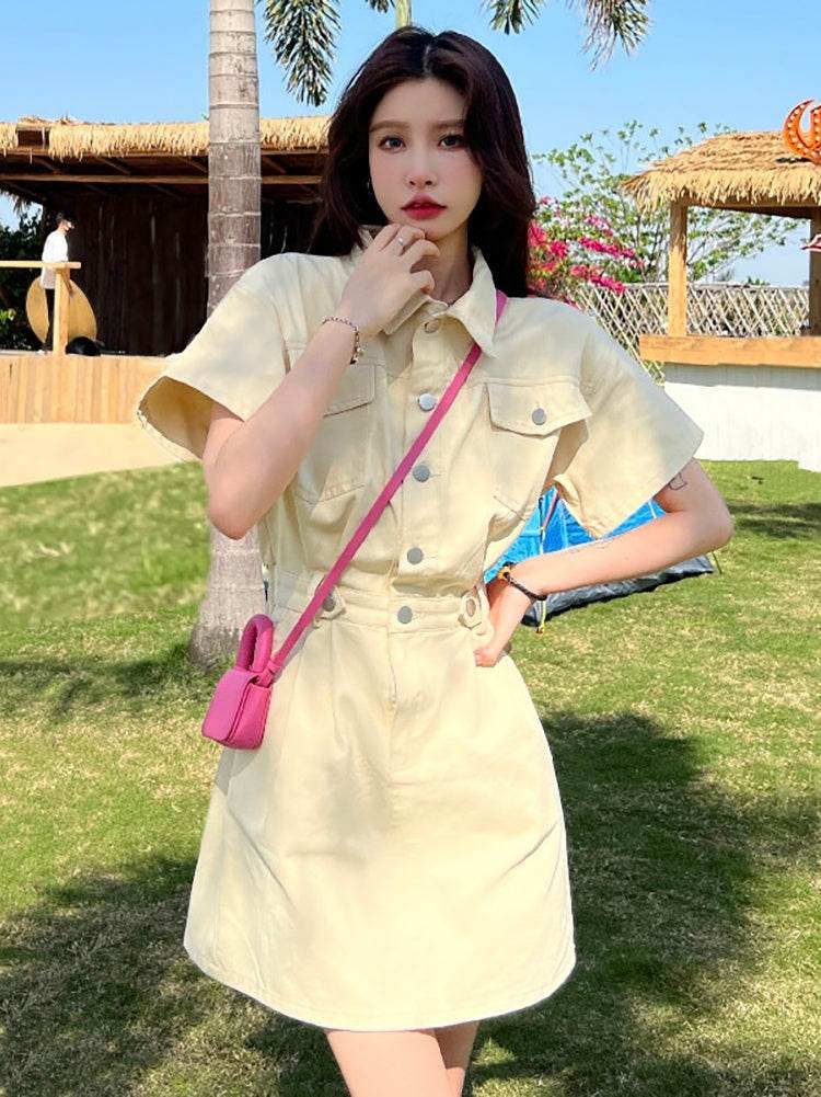 Women's Fashion Casual short sleeve Mini Denim Dress - Velora