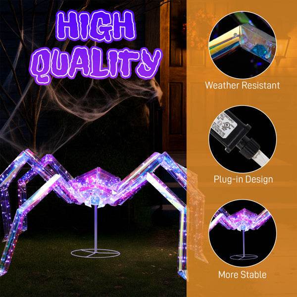 3ft Prism Spider, Illusion, 340 Purple Copper Wire Light, 4.5V 3.6W Halloween Standing Decoration US Specification - Velora