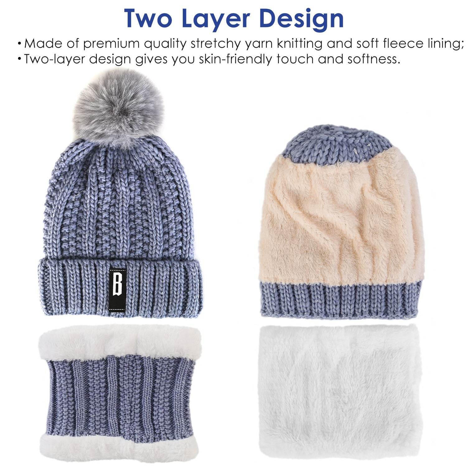 1Set Winter Beanie Hat Scarf Set Women Warm Knitting Skull Cap Neck Warmer For Walking Running Hiking Camping Outdoors Gift - Velora