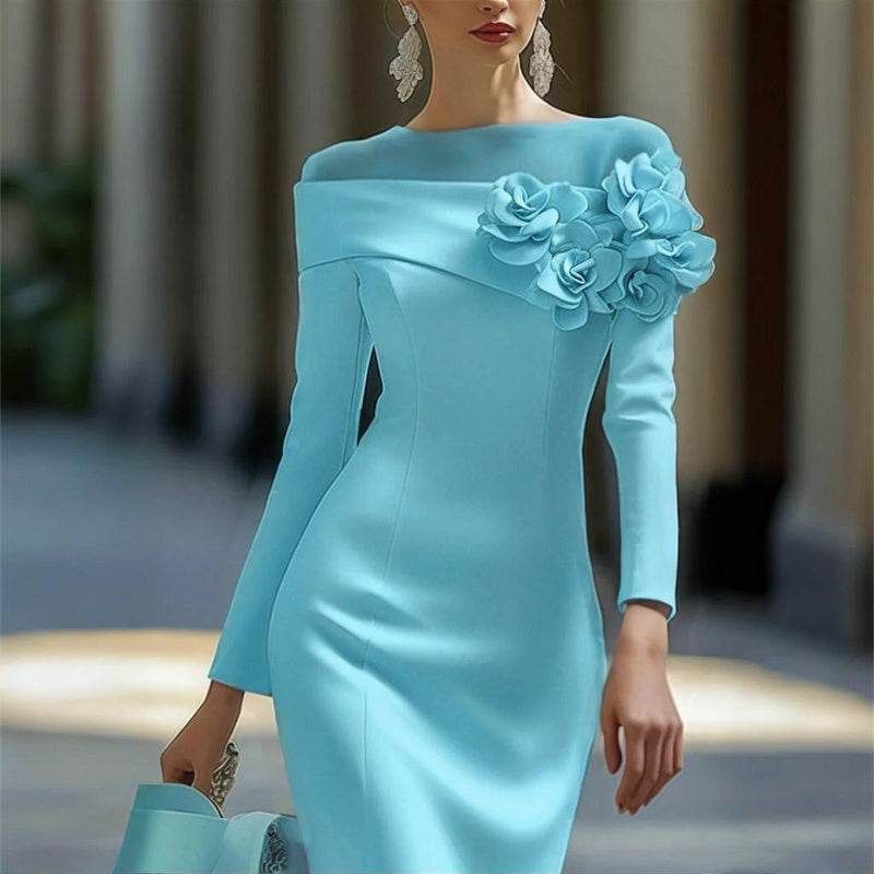 Elegant Long Sleeve Off Shoulder A-line Bodycon Wedding Guest dress - Velora