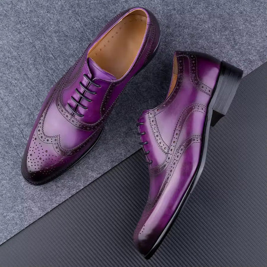 Men's Fashion Oxford Hand Carved Craft Purple Wedding Party Shoes - Velora