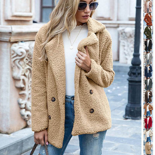 Loose Lapel Fluffy Coat Winter Button Jacket Cardigan Outwear For Women Clothing - Velora