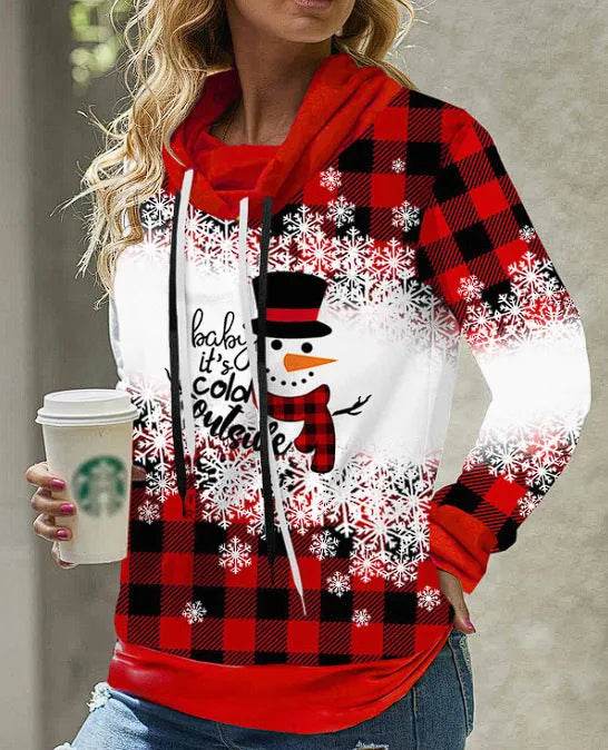 New Fashion Women's Pile Collar Printed Hoodie Pullover Top - Velora