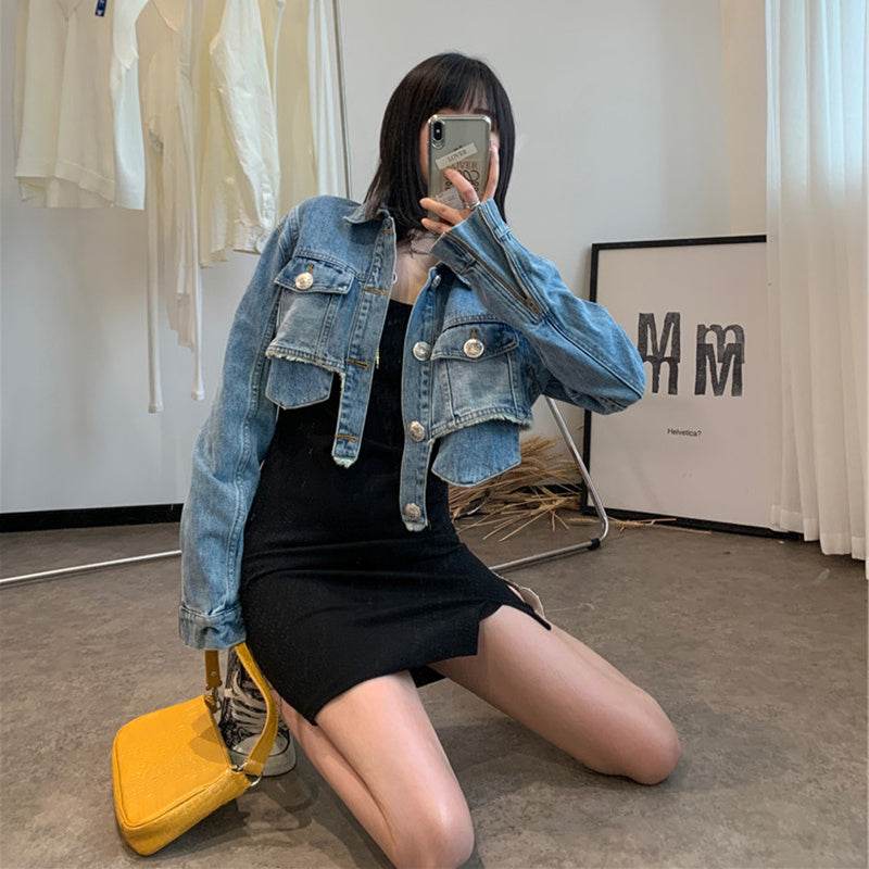 Light Blue crop Denim Jacket For Women - Velora