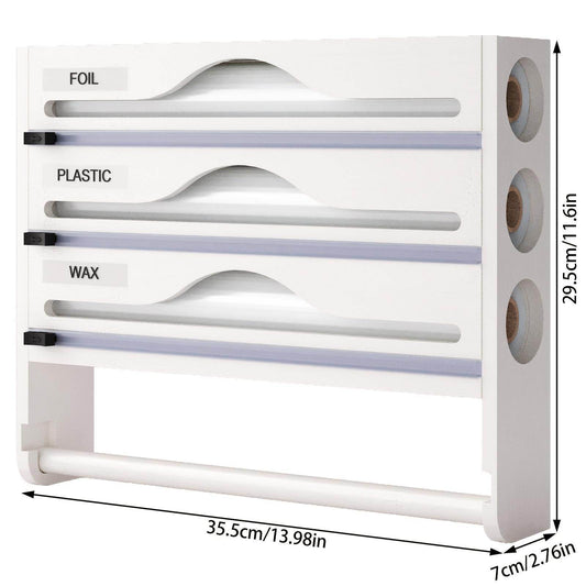 3 grid Bamboo Wood Wall Mounted Food Wrap Dispenser - Velora