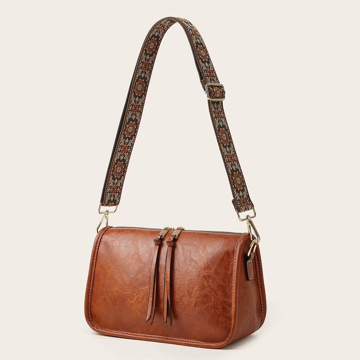 Women's Bohemian Wide Shoulder Strap Crossbody Retro Solid Color Tote - Velora