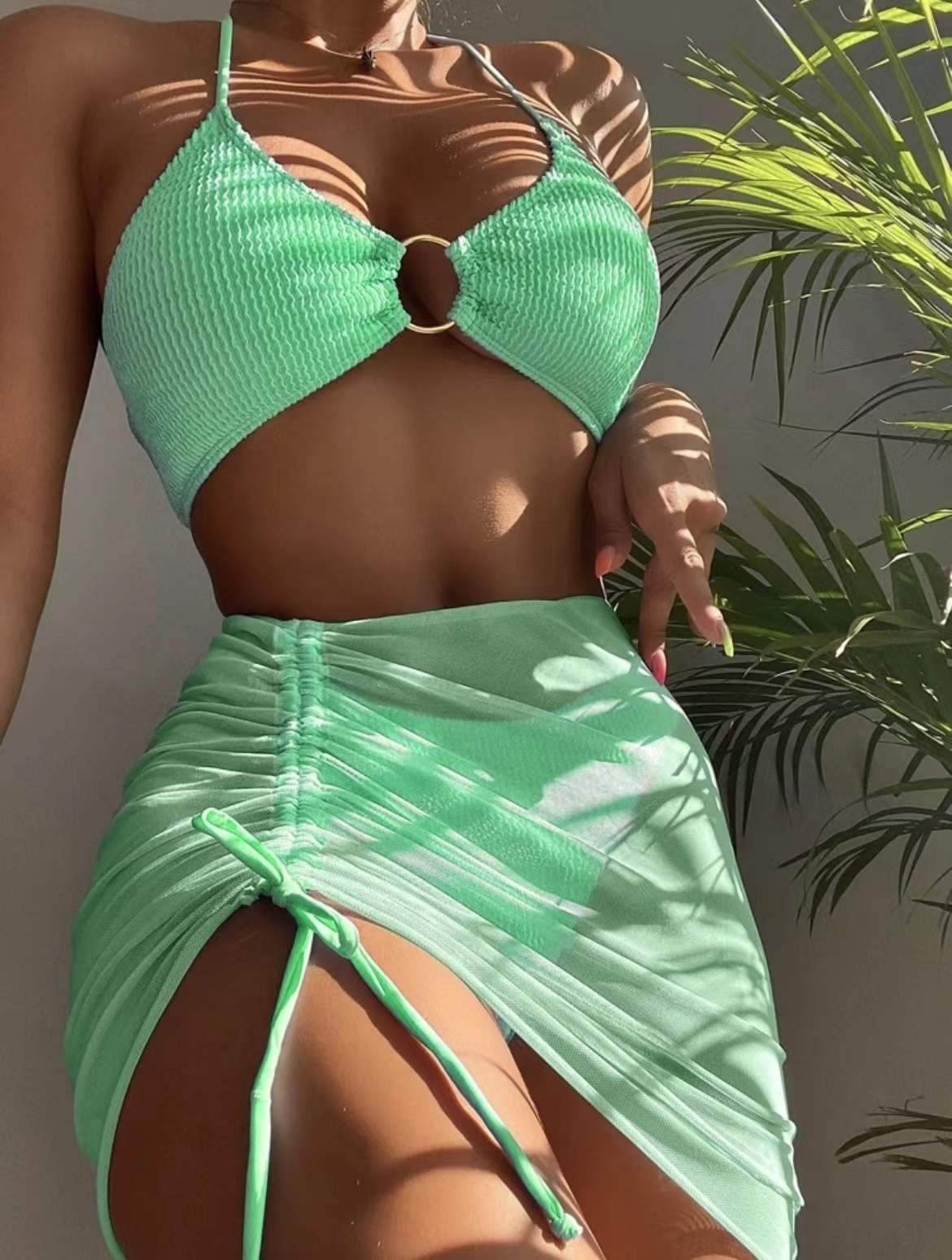 3pcs Halter Bikini Summer Fashion Personalized Three-point Beach Swimsuit For Women - Velora