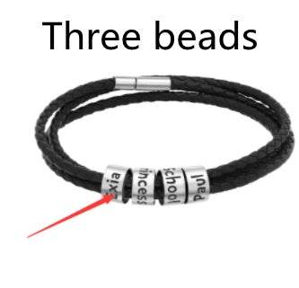 Personalized Mens Braided Genuine Leather Bracelet Stainless Steel Custom Beads Name Charm Bracelet For Men With Family Names - Velora