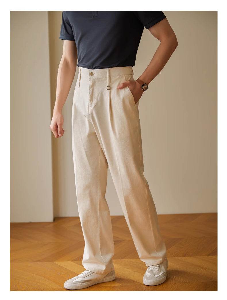 Retro Fashion Men High waist Pleated Loose Straight Leg Trouser - Velora