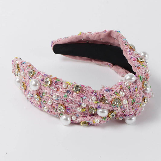 Vintage Fabric Rhinestone Pearl Headband - Velora