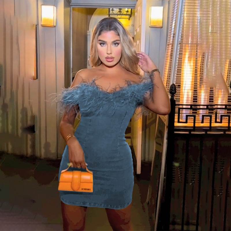 Women's Dress Fashion Denim Off-shoulder - Velora