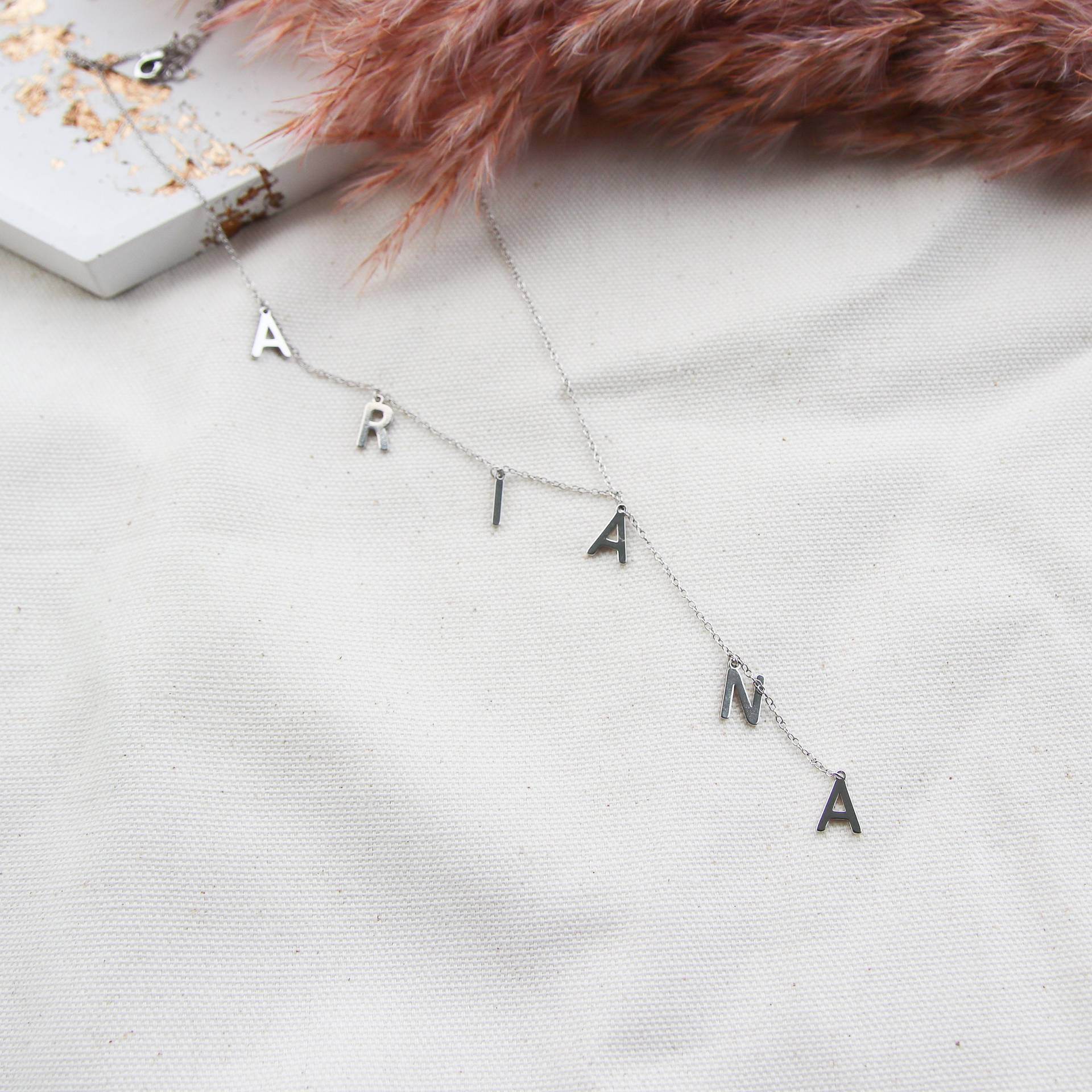 Lariat Y Name Necklace Lariat Name Necklace Dainty Name Necklace Bubble Letters Necklace For Women - Velora