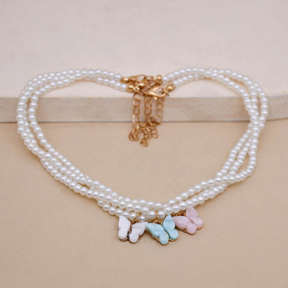 Elegant White Pearl Choker Necklace Small Round Pearl Wedding Butterfly Necklace For Women Charm Fashion Jewelry - Velora