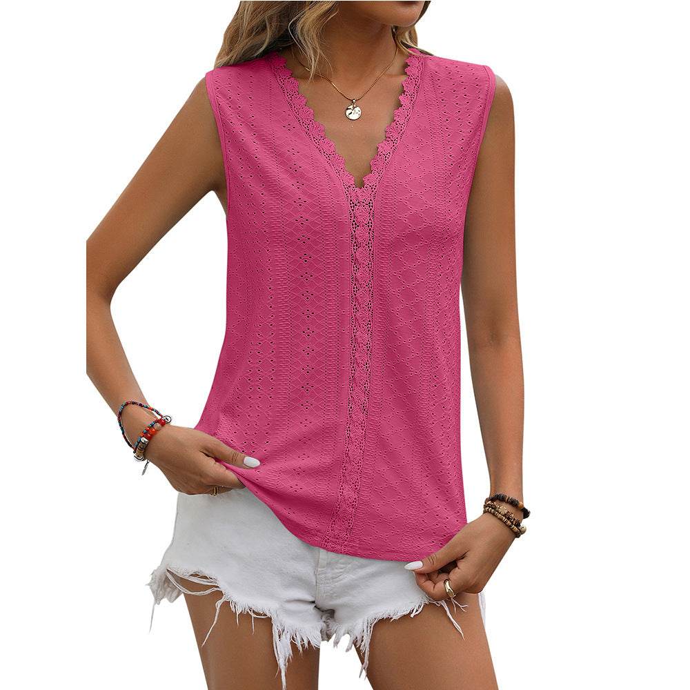 Summer Sleeveless Lace Blouse Tops Women V-neck top - Velora