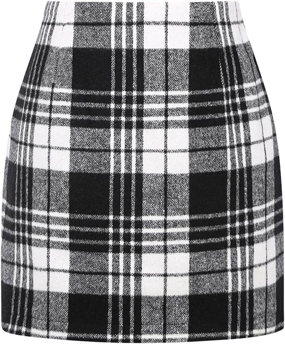 Women's High Waist Plaid Tight Pencil Wool Mini Skirt - Velora