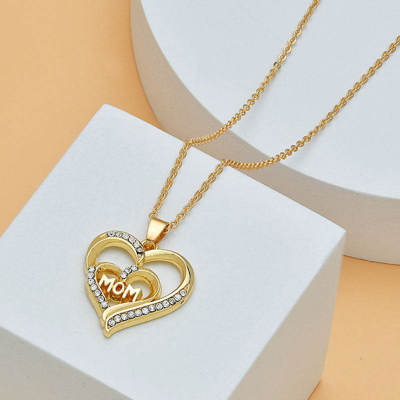 Mother's Day Mom Heart Shape With Diamond Letter Necklace For Women Fine Jewelry Women Accessories Fashion Jewelry - Velora