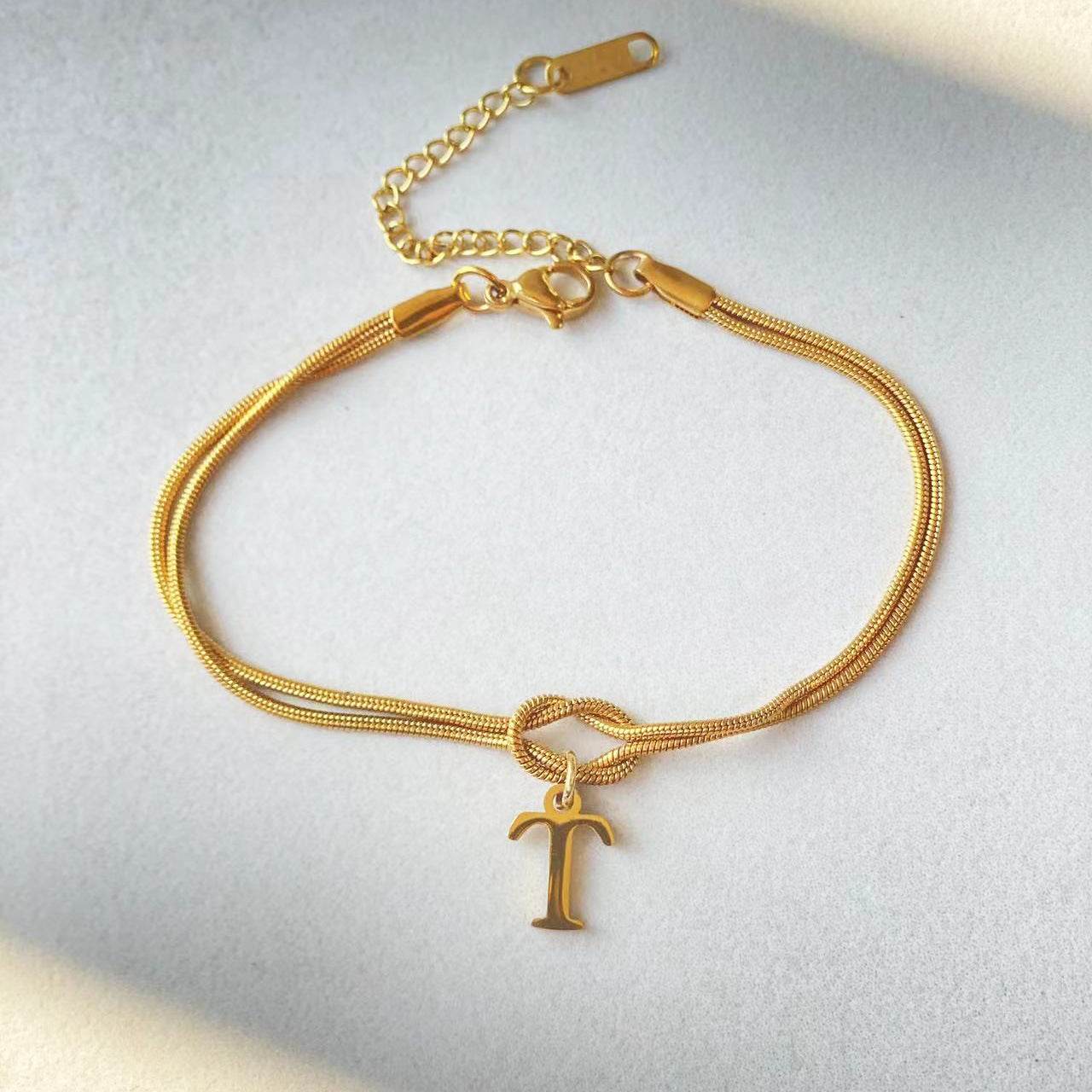 New Letter A-Z Love Knot Bracelets For Women Couple Gold Color Dainty Snake Chain Charm Bracelet Stainless Steel Jewelry Gift Valentine's Day Gifts - Velora