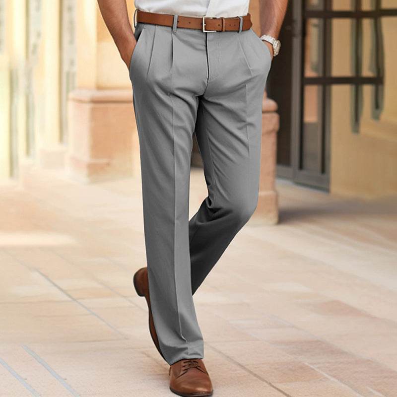Men's Casual Suit Pants Fashion Trousers Mid Waist Straight Long Pants For Office Business Formal - Velora