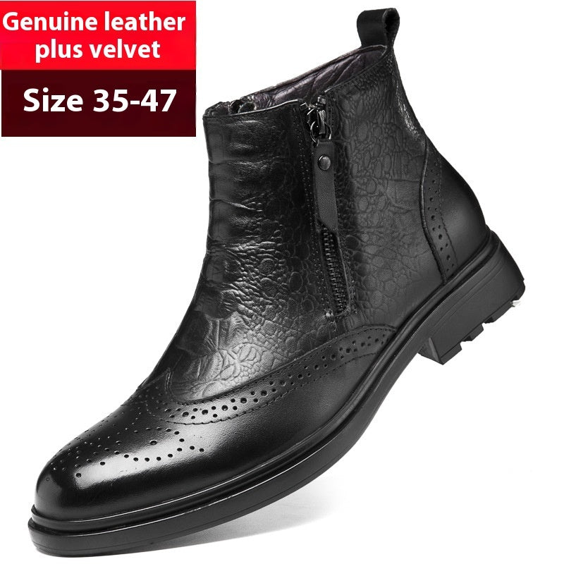 High-top Leather Shoes Height Increasing Shoes 46 Brogue Trendy Ankle Boots