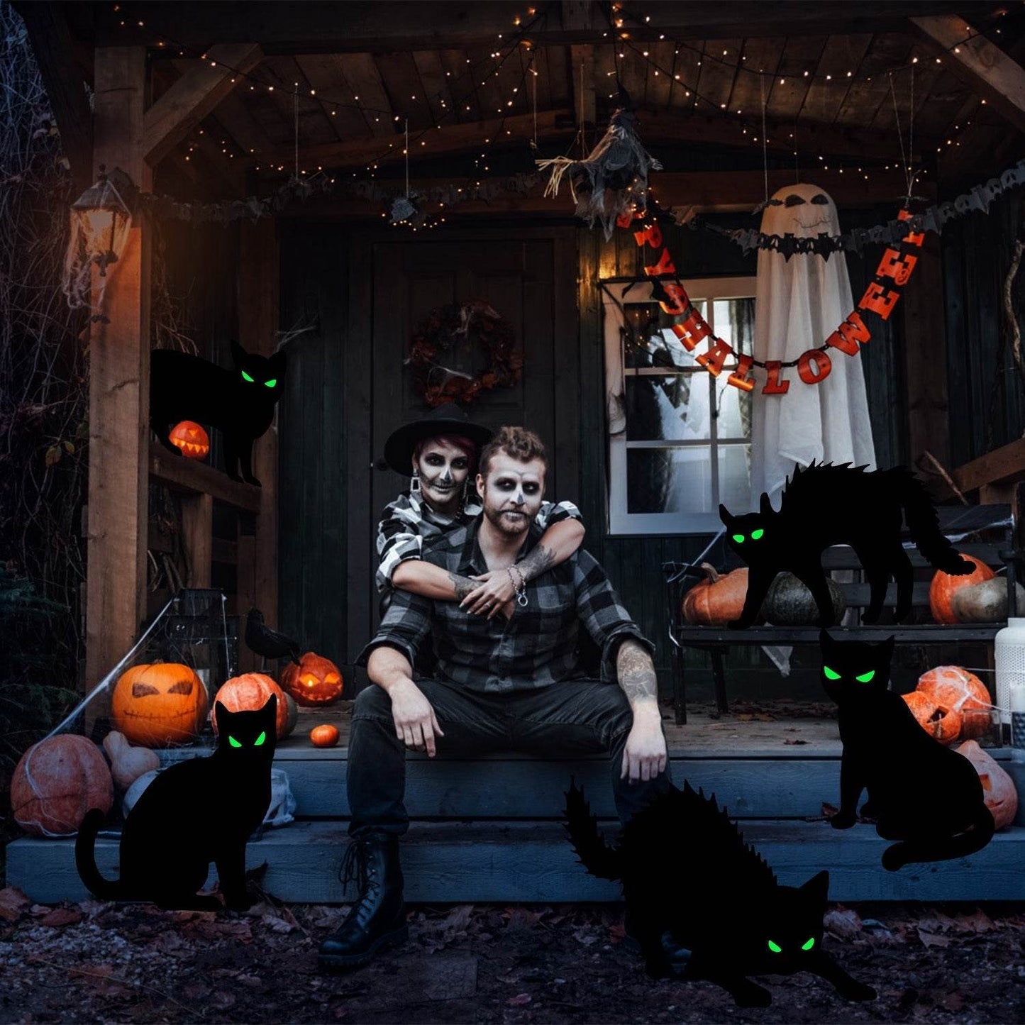 6Pcs Skull Or 6Pcs Tomb Or 5Pcs Black Cat Halloween Yard Sign Decorations Glow In The Dark For Haunted House Garden Yard And Scary Theme Party - Velora