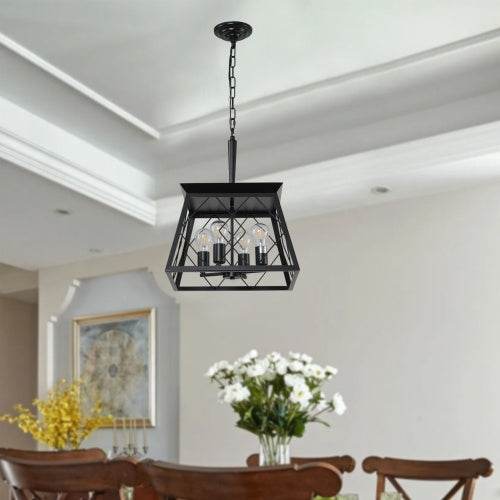 4 Lights Farmhouse Chandelier For Dining Room Black - Velora
