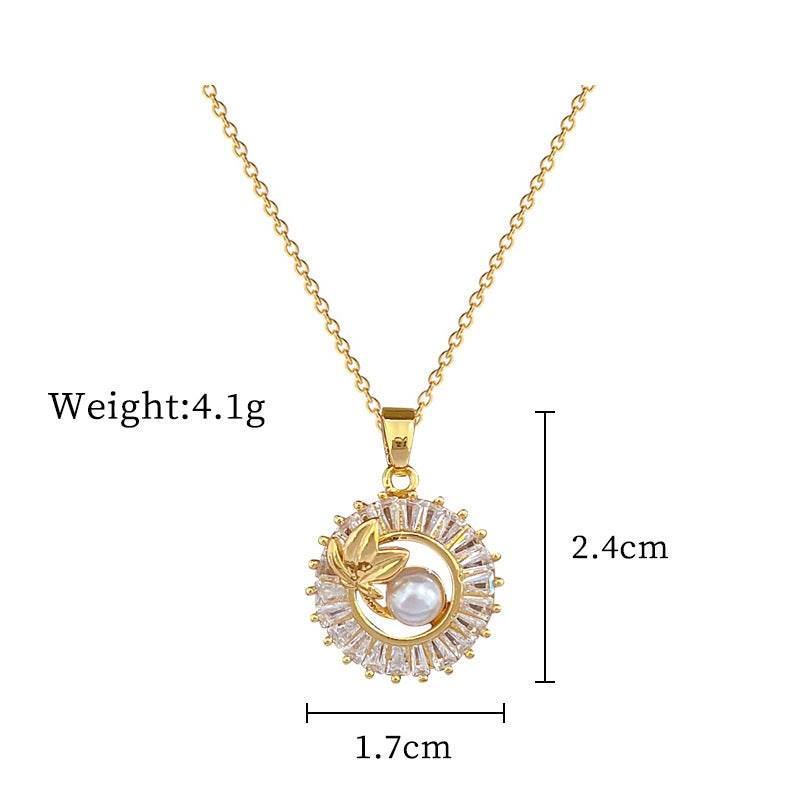 Fashion Jewelry Square Full Diamond Personalized Round Ring Leaves Necklace And Earrings Suite - Velora