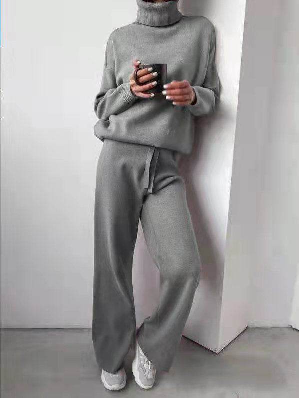 Casual Fashion Suits For Women Turtleneck Sweater And Drawstring Straight Pants - Velora