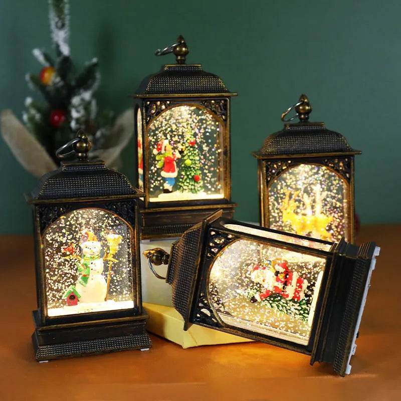 Christmas Decoration Luminous Water Injection Flat Storm Lantern Desktop Decoration - Velora