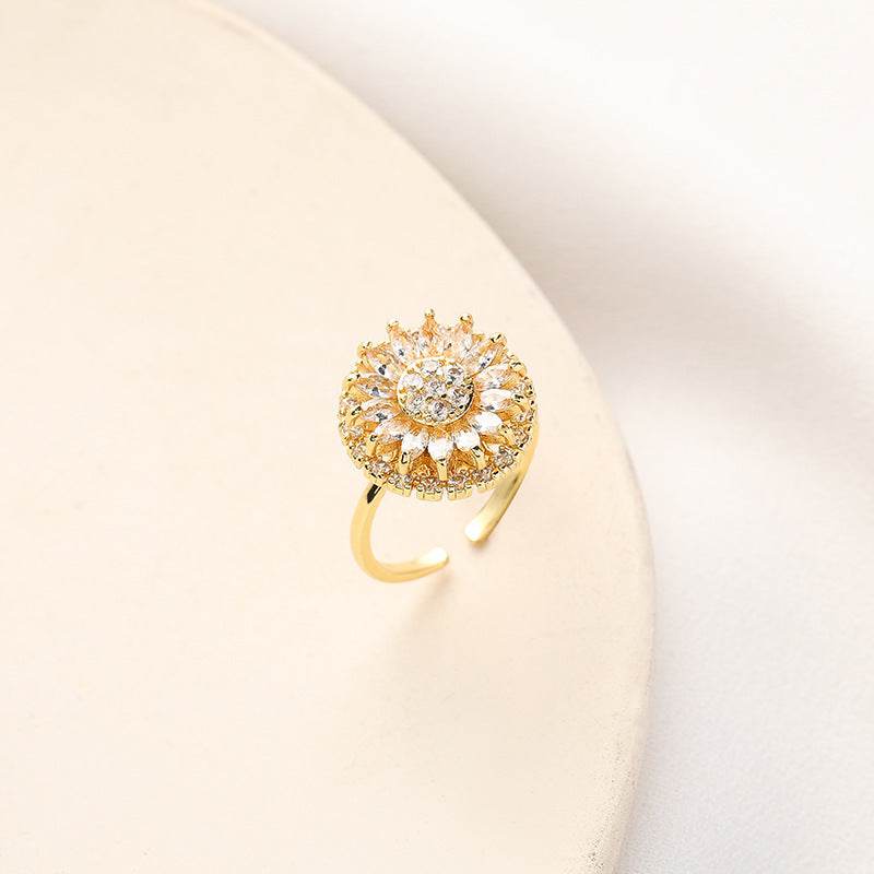 Classic Charm Sunflower Flower Stainless Steel Necklace Earrings Fashion Exquisite Micro Seed Jewelry Ring - Velora