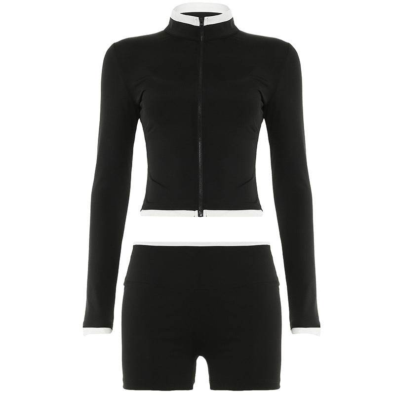 American 3pcs Fashion Workout Clothes set Zipper Long Sleeve Cardigan+ Vest+ short pant - Velora