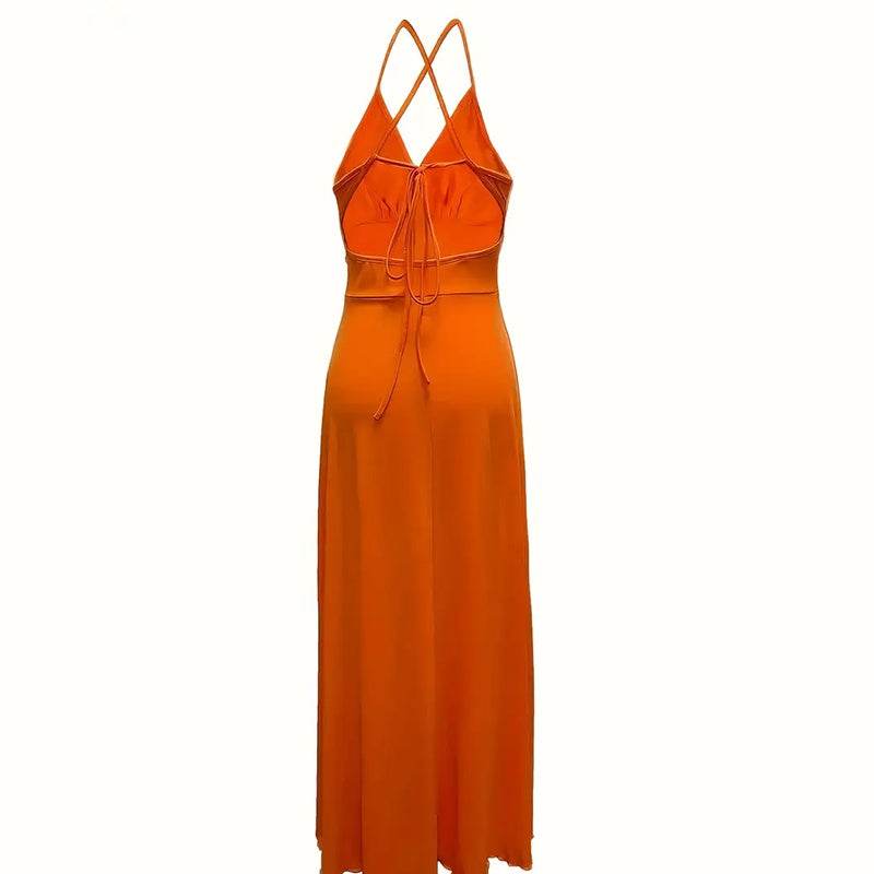 Elegant V Neck Summer Maxi Slit Dress Spaghetti Strap High Slit Long Dress - Velora