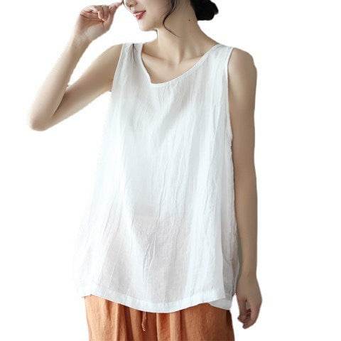 Casual Cotton And Linen Art Solid Color Loose-fitting Versatile summer blouse Top For Women - Velora