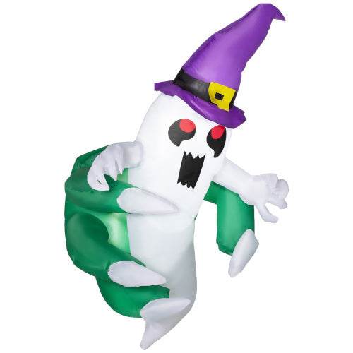 Outsunny 4ft Inflatable Halloween Decoration, Lighted Window Sticker Ghost In Hat, Blow Up Outdoor LED Yard Display, Waterproof - Velora