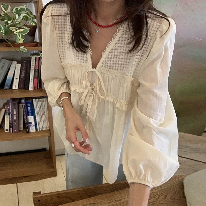 Casual Spring Summer New Retro Elegant V-neck Linen everyday blouse top - Velora