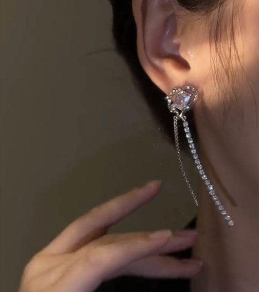 Geometric Cubic Zirconia Tassel Stud Earrings Sophisticated - Velora