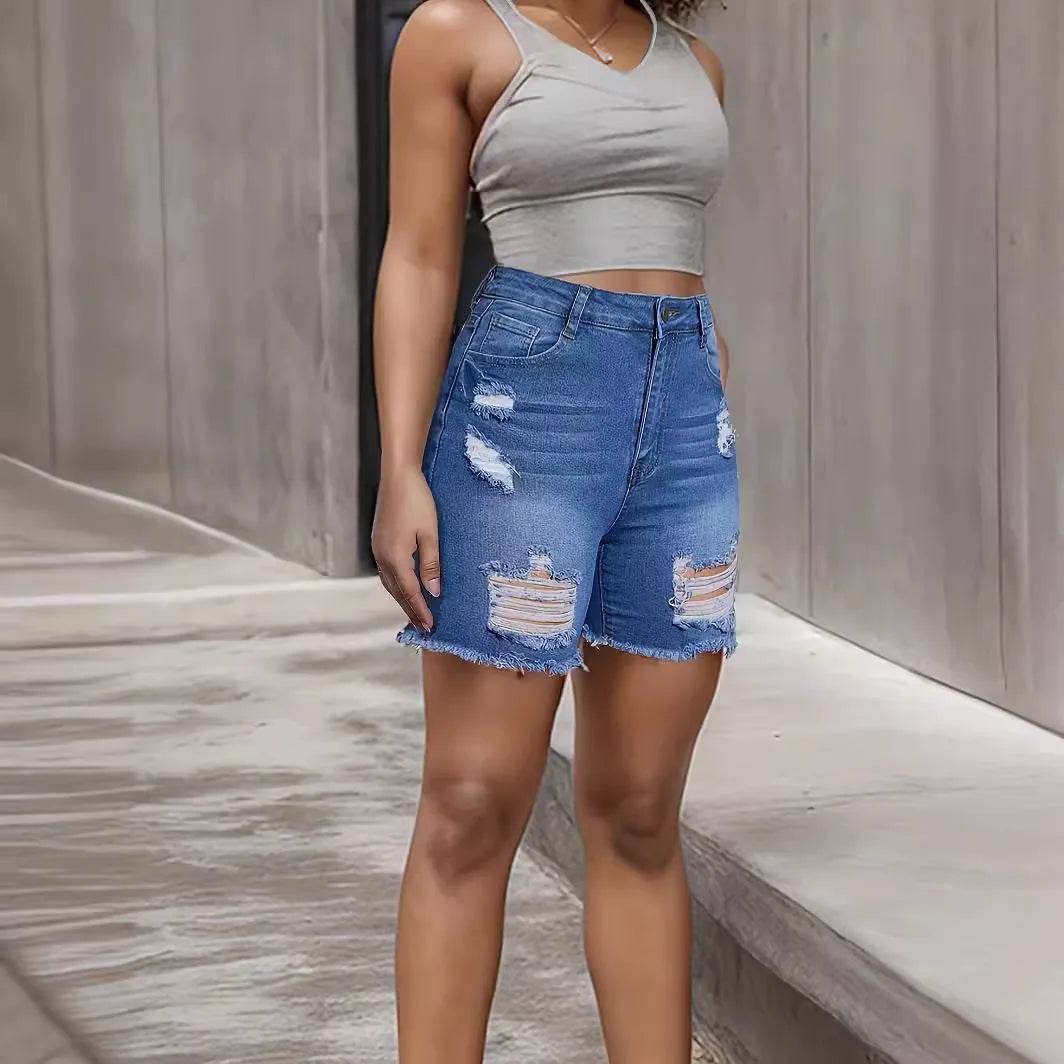Denim With Hole Shorts For Women - Velora