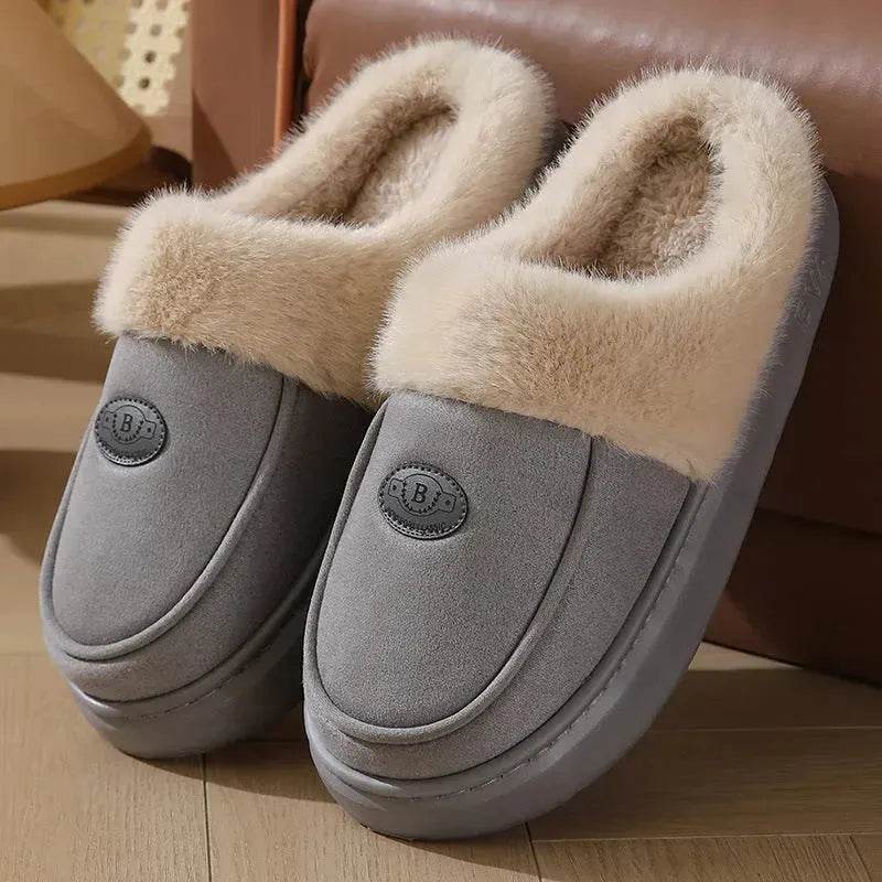Winter Plush Slippers For Men Casual All-match Warm Suede House Shoes Indoor Non-slip Floor Bedroom Slipper - Velora