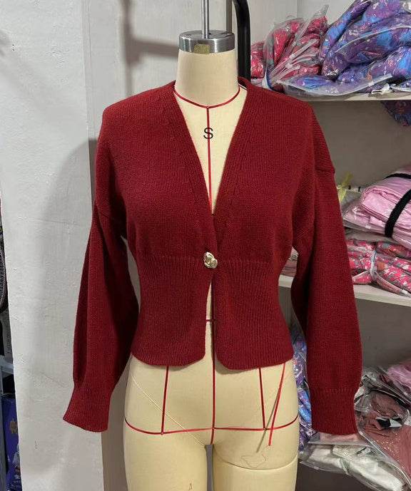 New V-neck Button Cardigan Fashion Knitted Sweater Top For Women Clothing - Velora