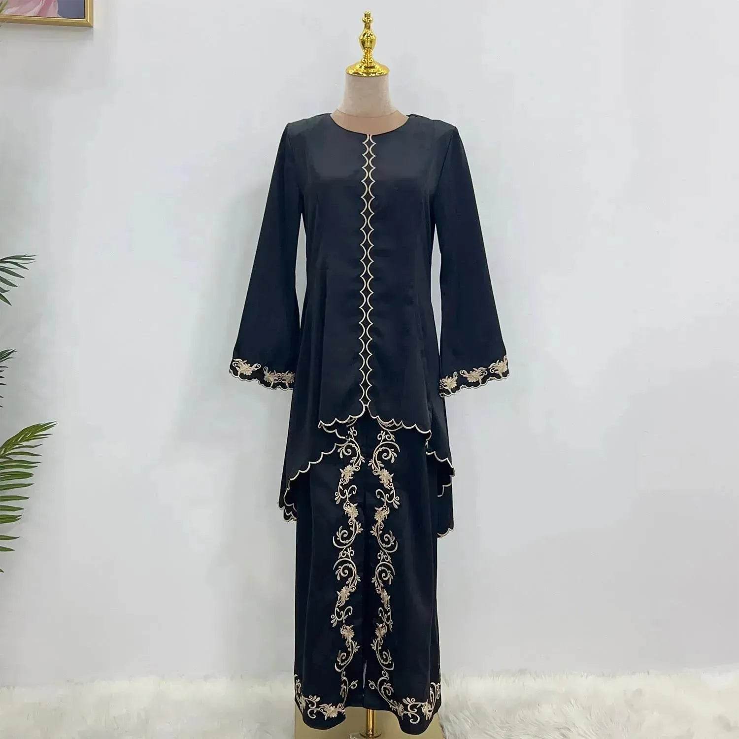 Exquisite Embroidered Middle East Abaya Skirt Suit Arab2 piece set - Velora
