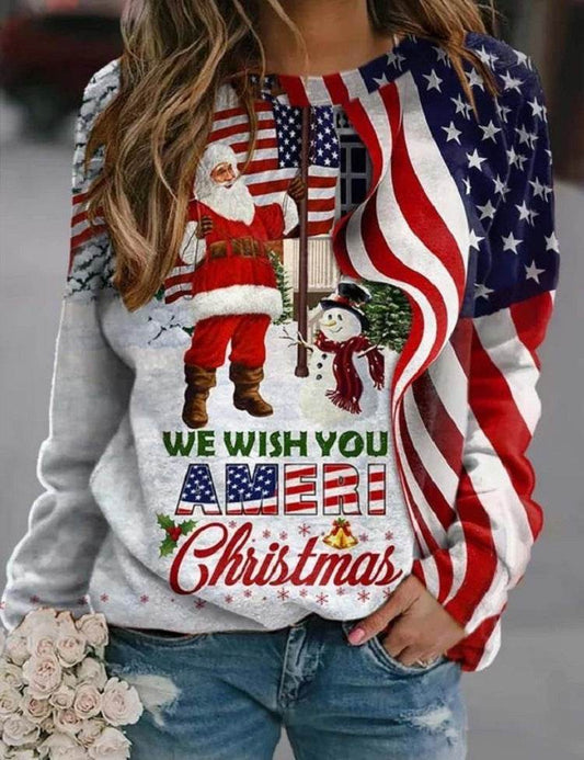 Long Sleeve Round Neck Christmas Style Sweaters Women's Clothing - Velora