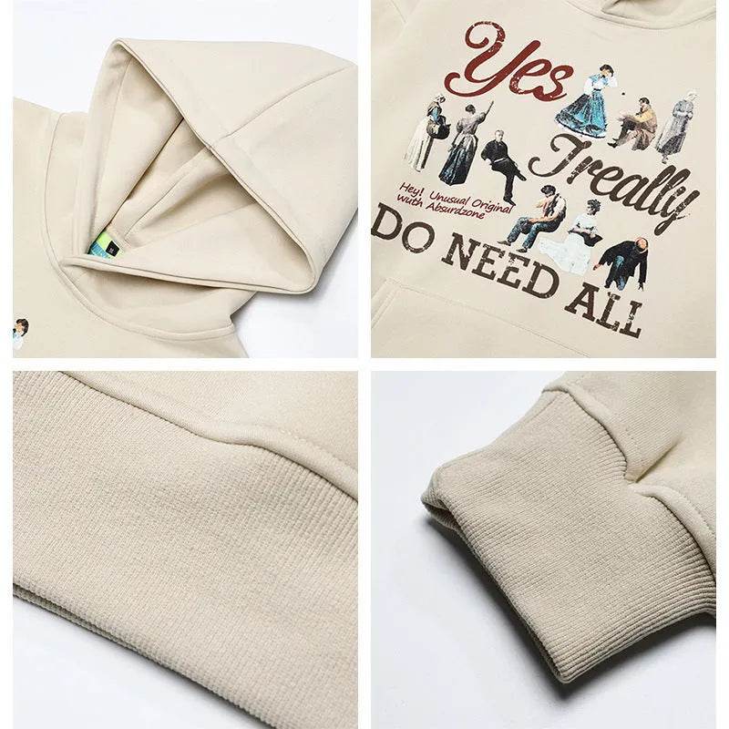 American Retro Washed Distressed Cartoon Letter Print Pullover Hoodie Sweatshirt - Velora