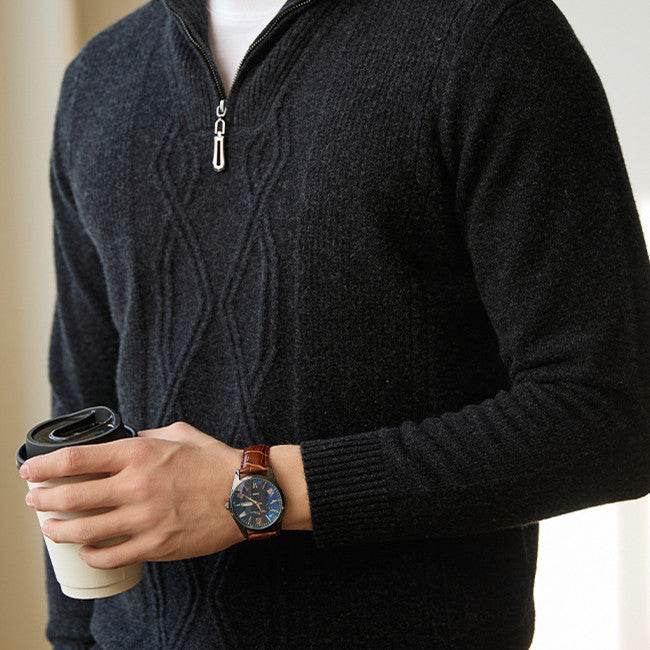 Pure Wool Sweater Half-height Zip Leisure Warm Sweater - Velora
