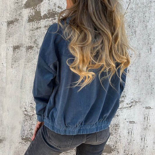 Corduroy Hooded Zip-up Jacket With Pockets Fashion Casual Drawstring Tops Outerwear Women's Clothing - Velora