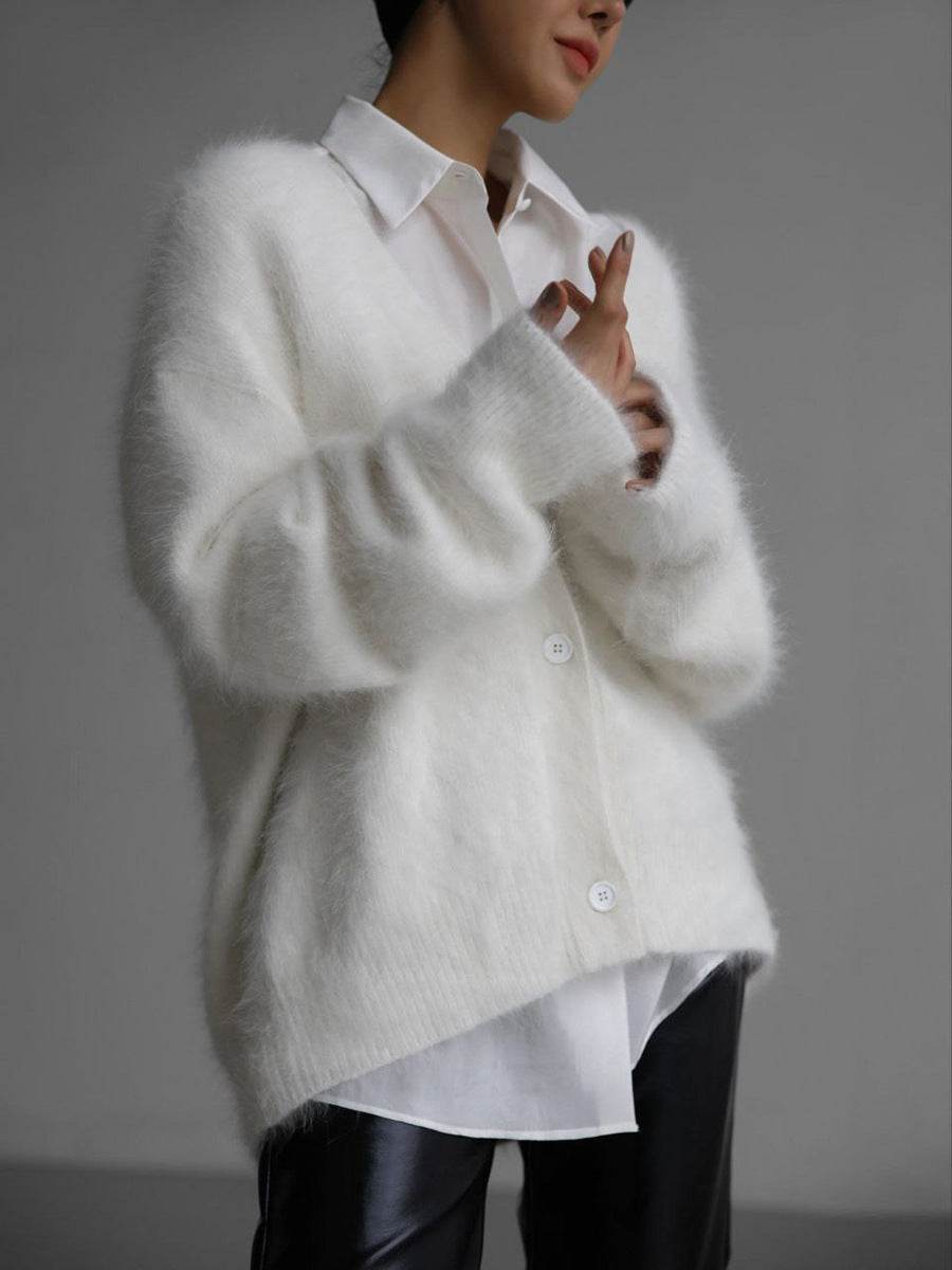 Loose V-neck Button Cardigan Fall Winter Fashion Single Breasted Knitted Sweater Top Women's Clothing - Velora