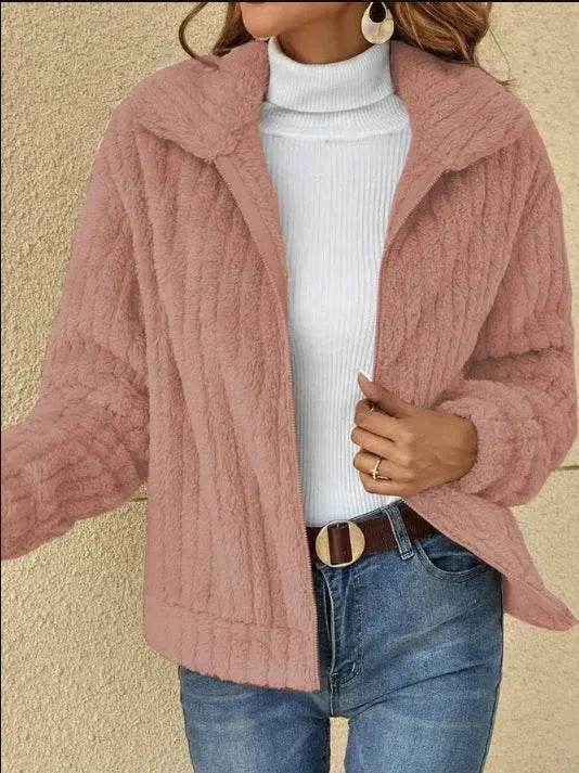 Fall Winter Casual Women Thick Fleece sherpa Lapel Cardigan sweater Jacket - Velora